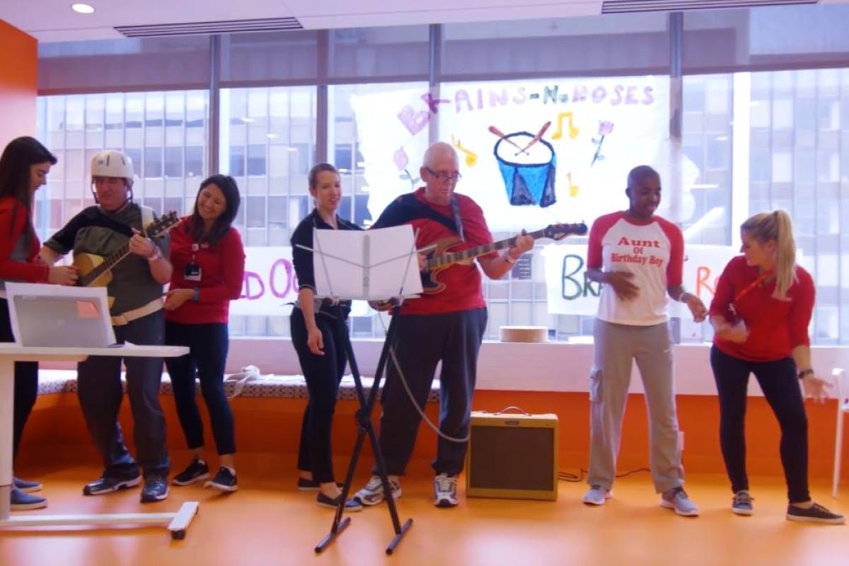 patients celebrating and playing music